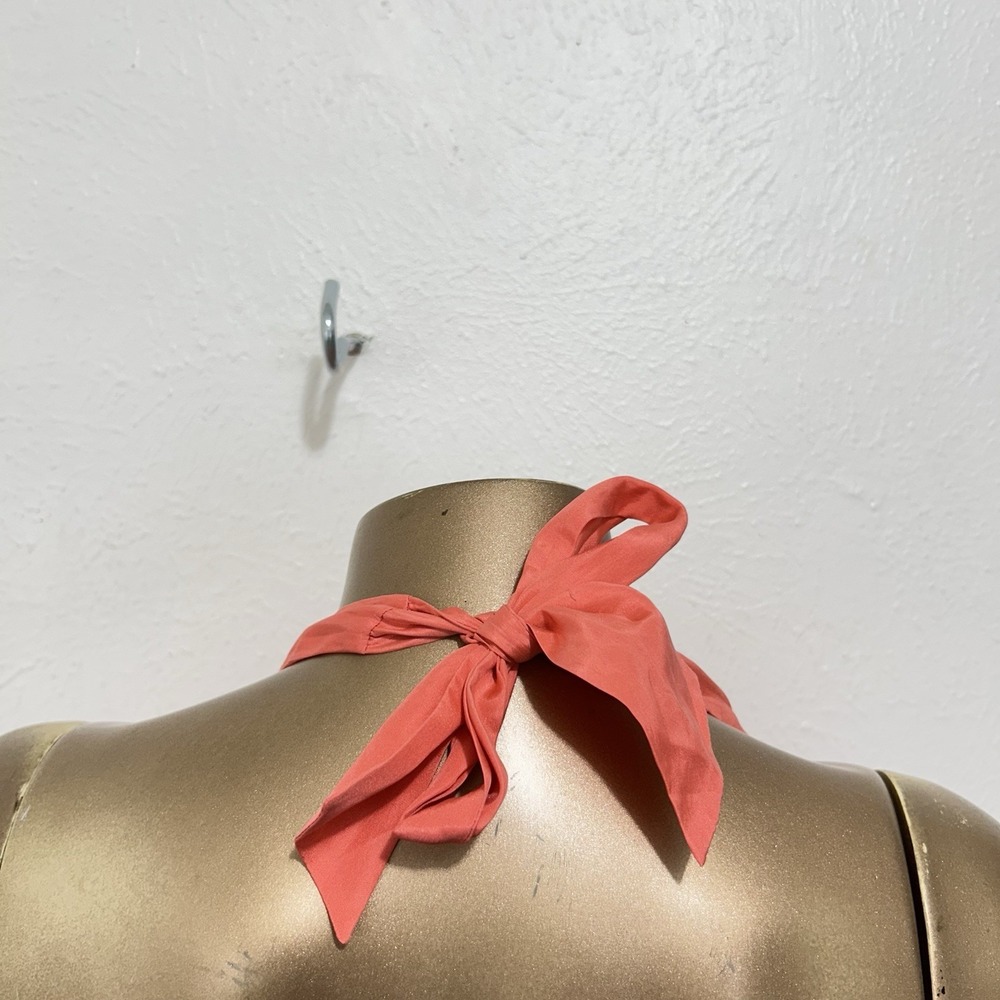 BCBG Maxazria Halter Dress Sz XS 100% Silk Coral Tiered Wedding Guest Party Midi - Picture 6 of 10